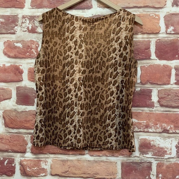 JKLA California Top Women's Large Tan Brown Multicolor Animal Print Blouse - Picture 4 of 8